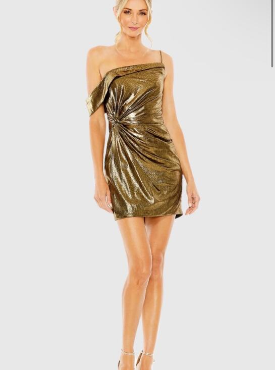 Mac Duggal Dresses & Skirts - Mac Duggal 27360 Gold Asymmetrical Front Knot Mini Dress sz M